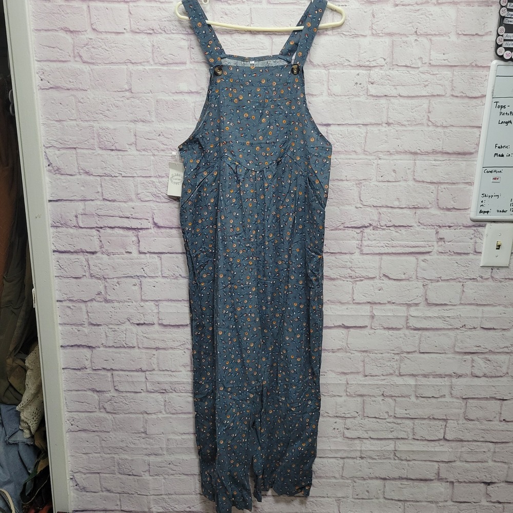 NEW Camisa Floral‎ Jumpsuit Overalls Womens L Wide Leg Summer Beach Boho Romper